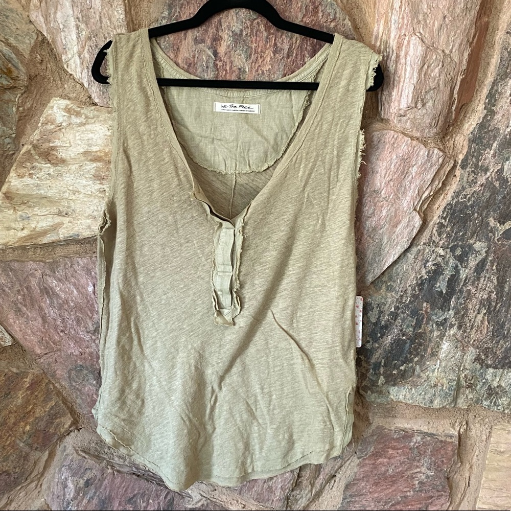 Free people Olive green linen tank top
